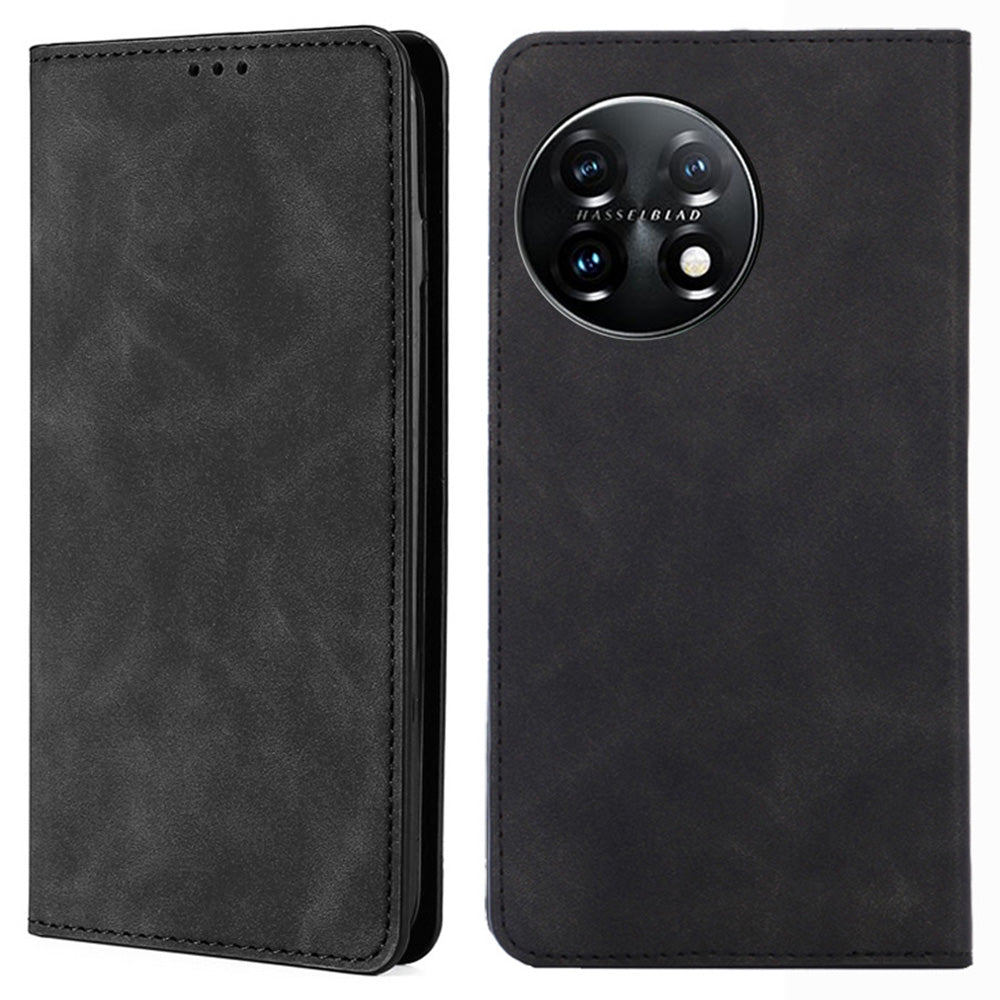 For OnePlus 11 5G Shockproof Cell Phone Cover Card Slot Stand Skin-friendly Flip Leather Phone Case - Black