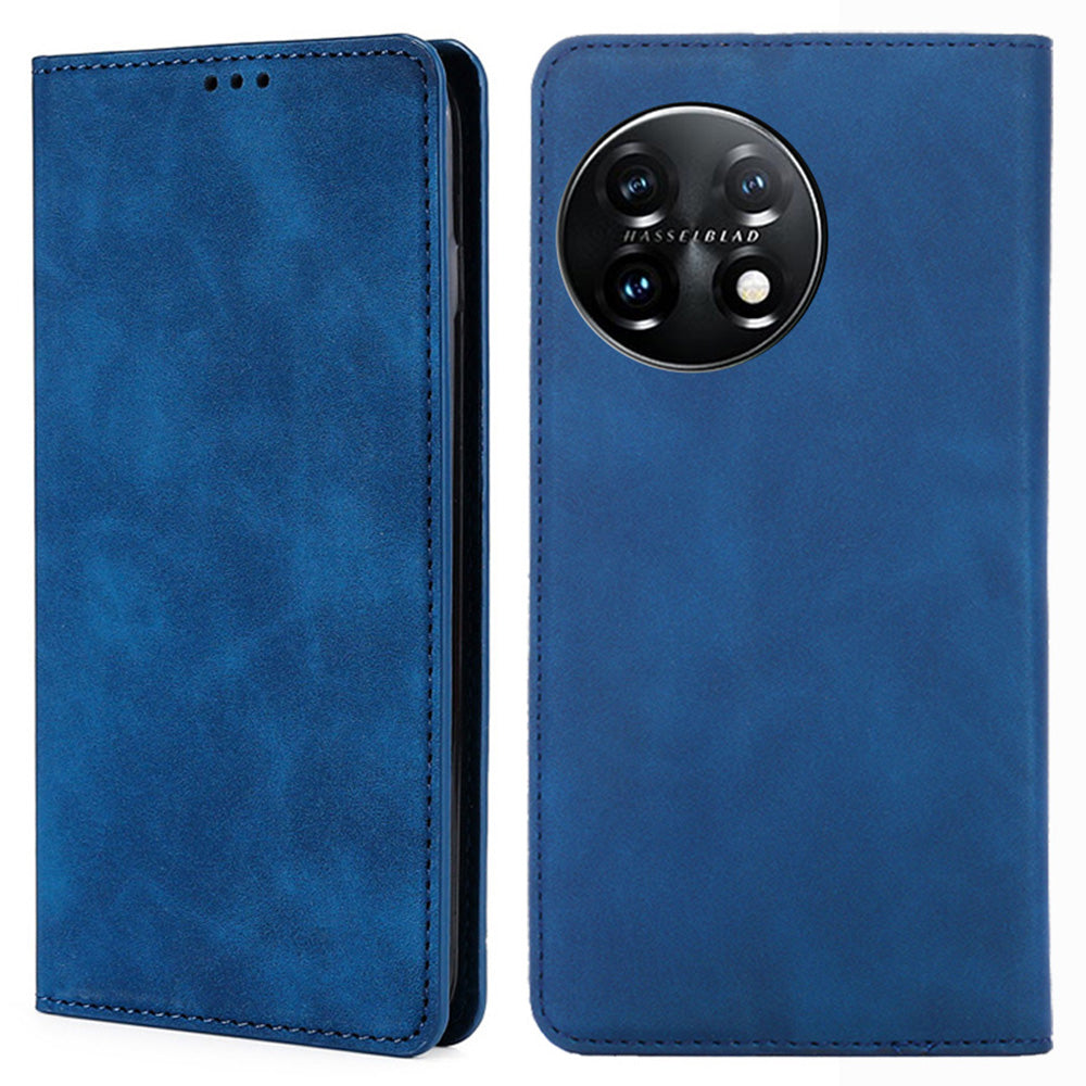 For OnePlus 11 5G Shockproof Cell Phone Cover Card Slot Stand Skin-friendly Flip Leather Phone Case - Blue
