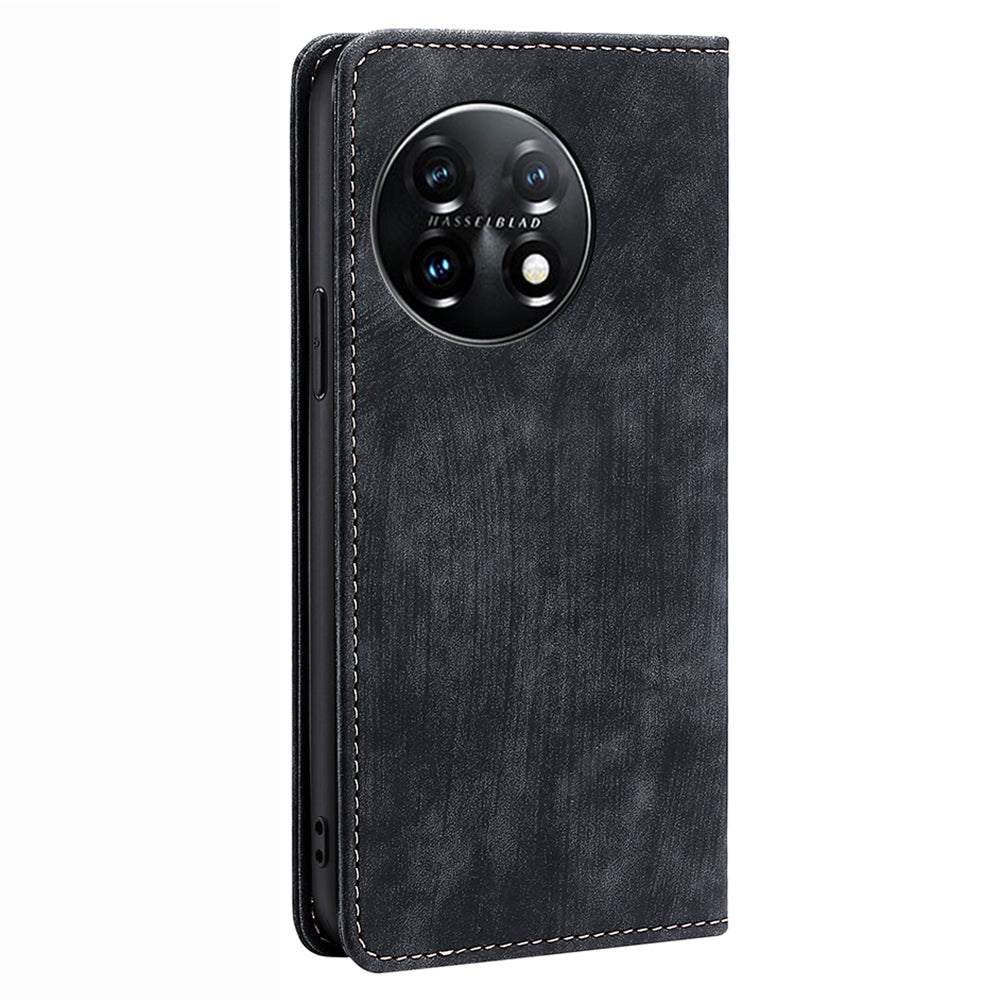 Protective Phone Cover For OnePlus 11 5G, Magnetic RFID Blocking Flip Leather Phone Case with Wallet Foldable Stand- Black