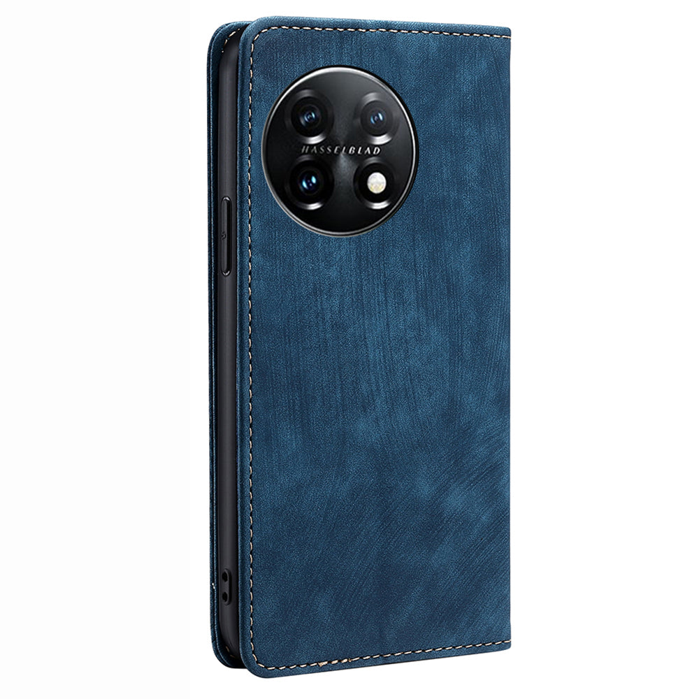 Protective Phone Cover For OnePlus 11 5G, Magnetic RFID Blocking Flip Leather Phone Case with Wallet Foldable Stand- Blue