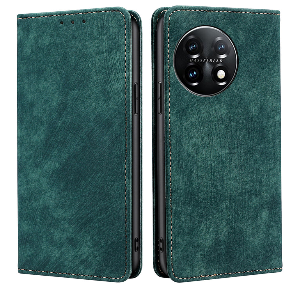 Protective Phone Cover For OnePlus 11 5G, Magnetic RFID Blocking Flip Leather Phone Case with Wallet Foldable Stand- Green