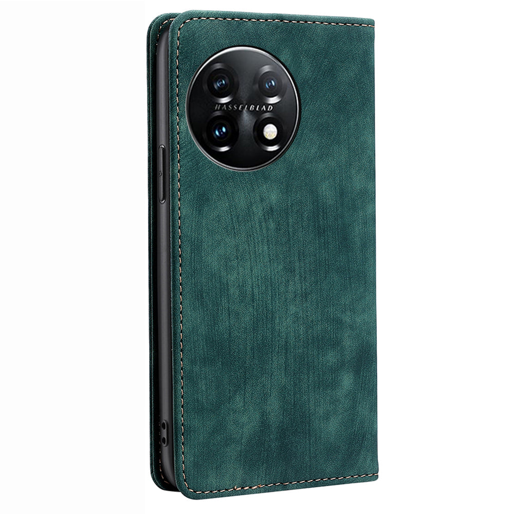 Protective Phone Cover For OnePlus 11 5G, Magnetic RFID Blocking Flip Leather Phone Case with Wallet Foldable Stand- Green