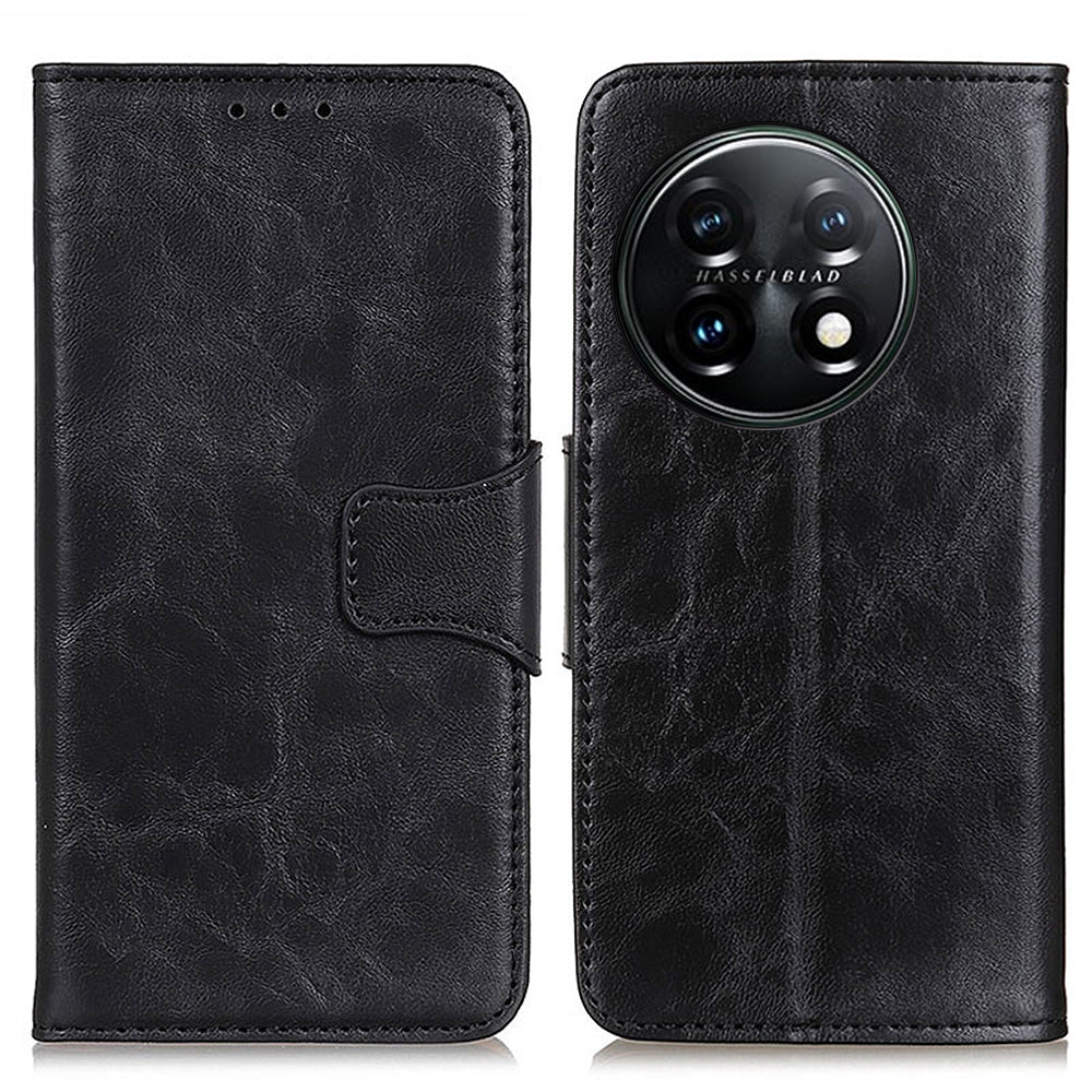 For OnePlus 11 5G Crazy Horse Texture Phone Case, Wallet Stand Split Leather Cell Phone Cover - Black
