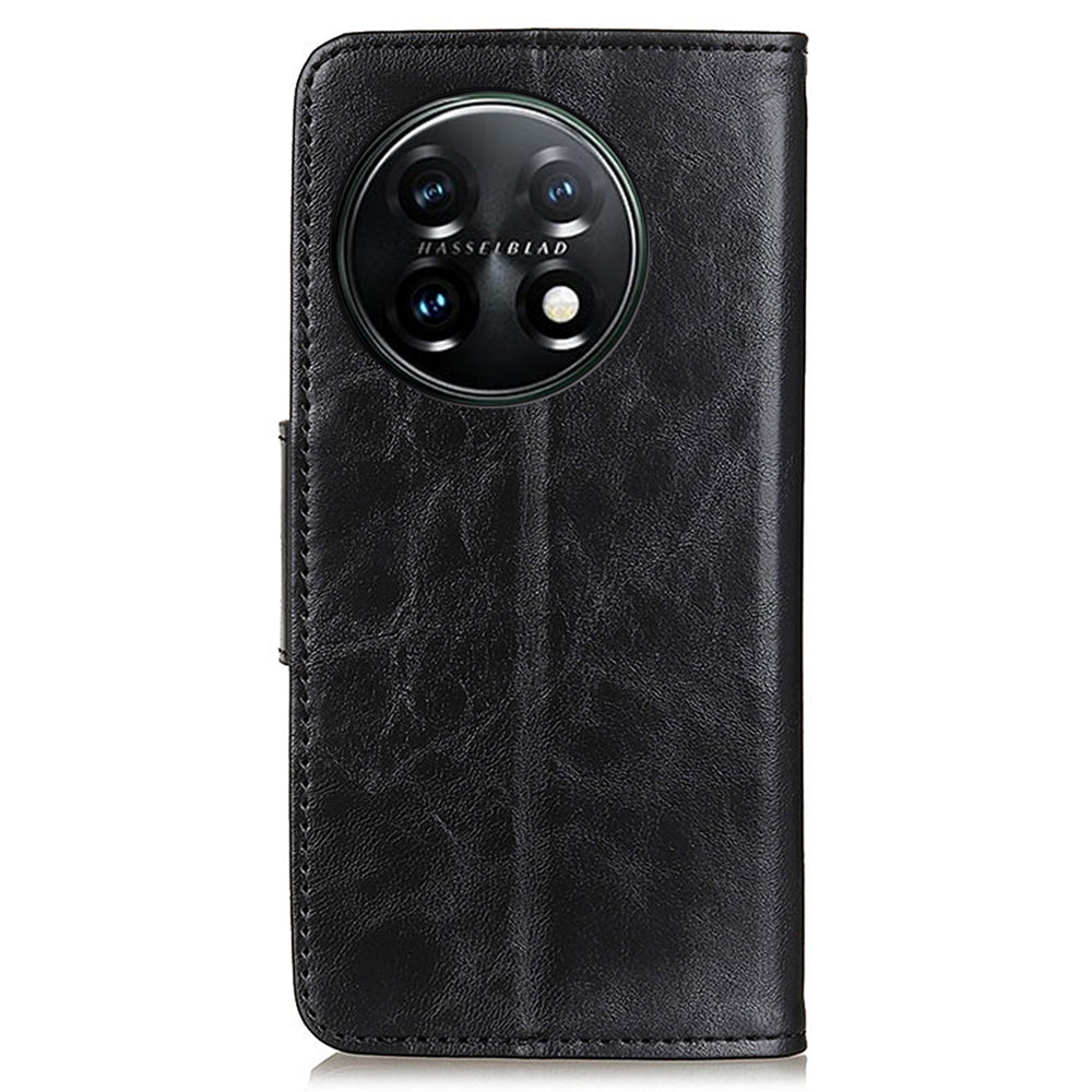 For OnePlus 11 5G Crazy Horse Texture Phone Case, Wallet Stand Split Leather Cell Phone Cover - Black