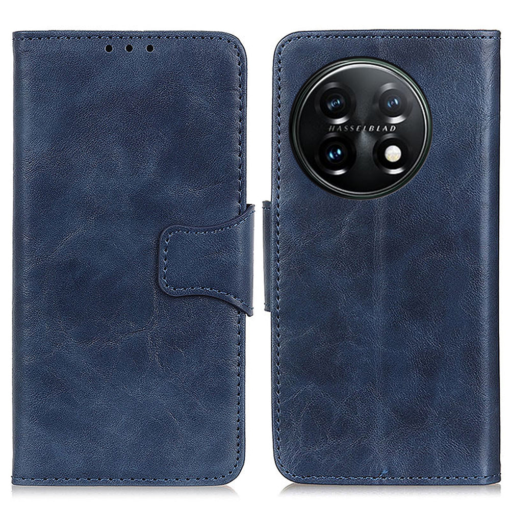 For OnePlus 11 5G Crazy Horse Texture Phone Case, Wallet Stand Split Leather Cell Phone Cover - Blue
