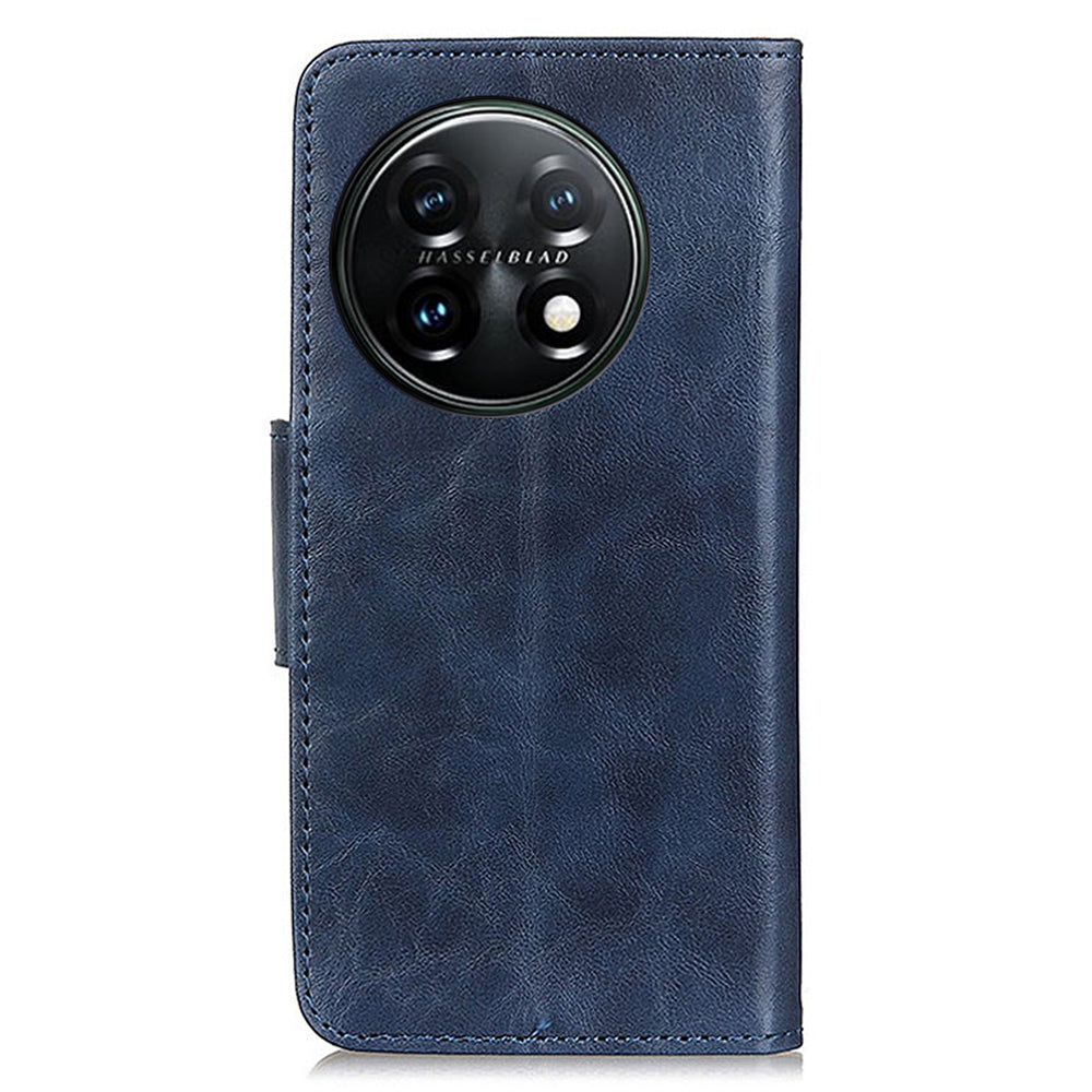 For OnePlus 11 5G Crazy Horse Texture Phone Case, Wallet Stand Split Leather Cell Phone Cover - Blue