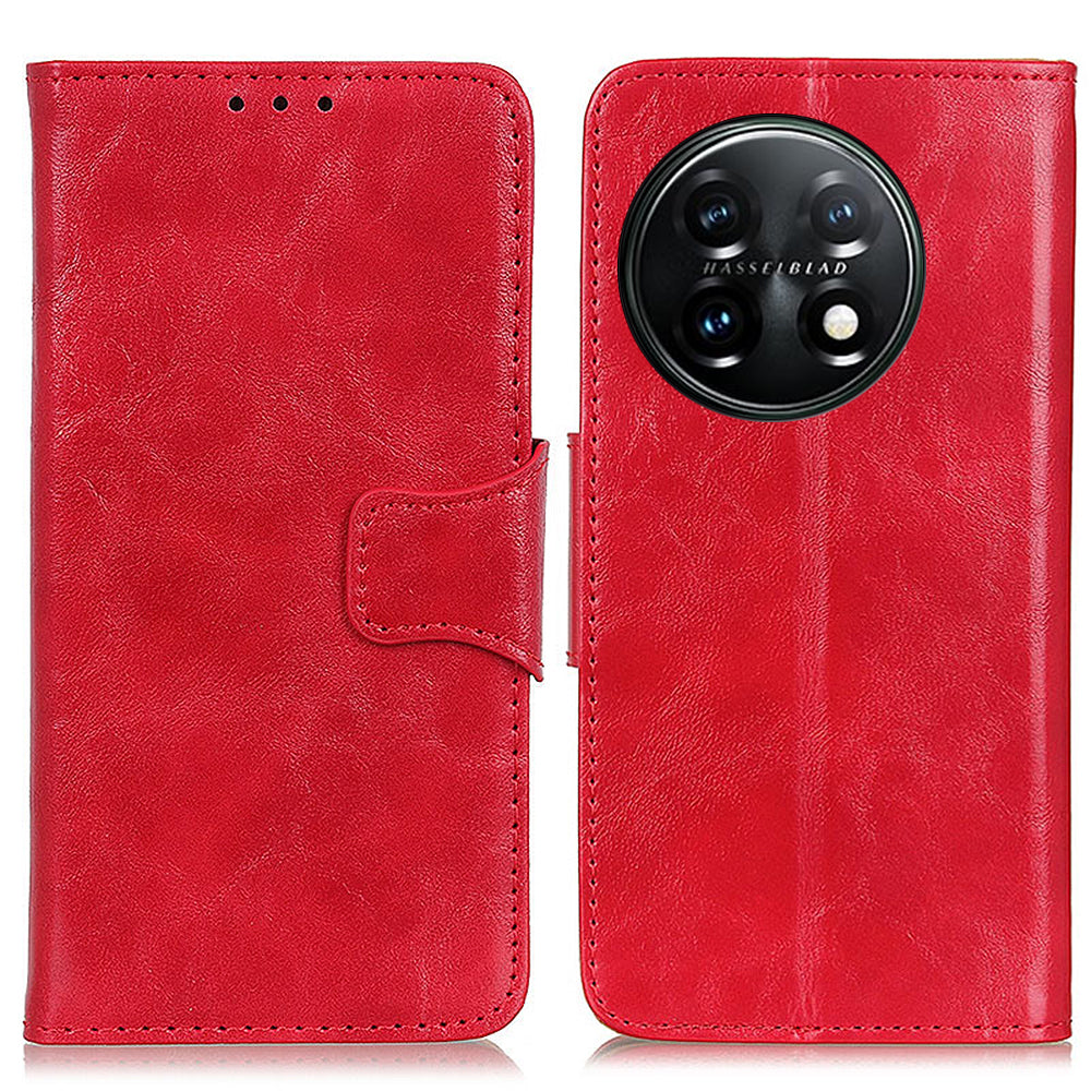 For OnePlus 11 5G Crazy Horse Texture Phone Case, Wallet Stand Split Leather Cell Phone Cover - Red