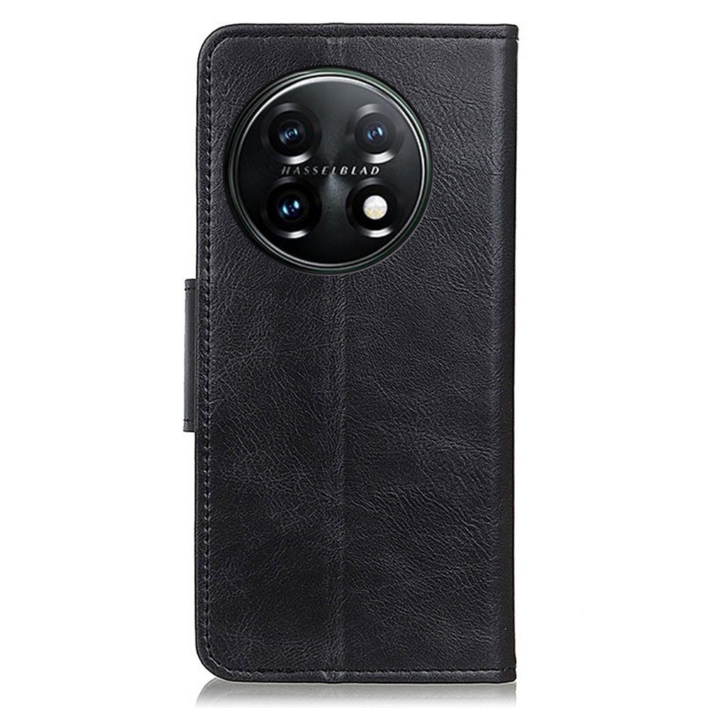 For OnePlus 11 5G Crazy Horse Texture Scratch-resistant Phone Case Wallet Stand PU Leather Cell Phone Cover - Black