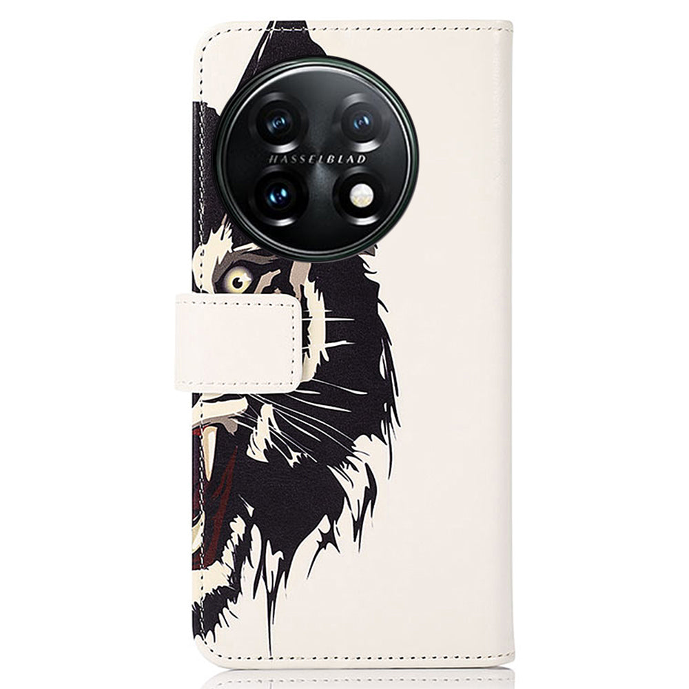 For OnePlus 11 5G Pattern Printing Phone Case PU Leather Stand Wallet Flip Cover - Tiger