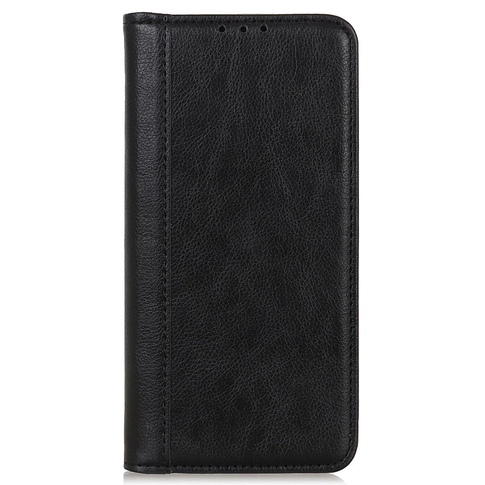 For OnePlus 11 5G Split Leather Stand Phone Case Litchi Texture Wallet Protection Cover - Black