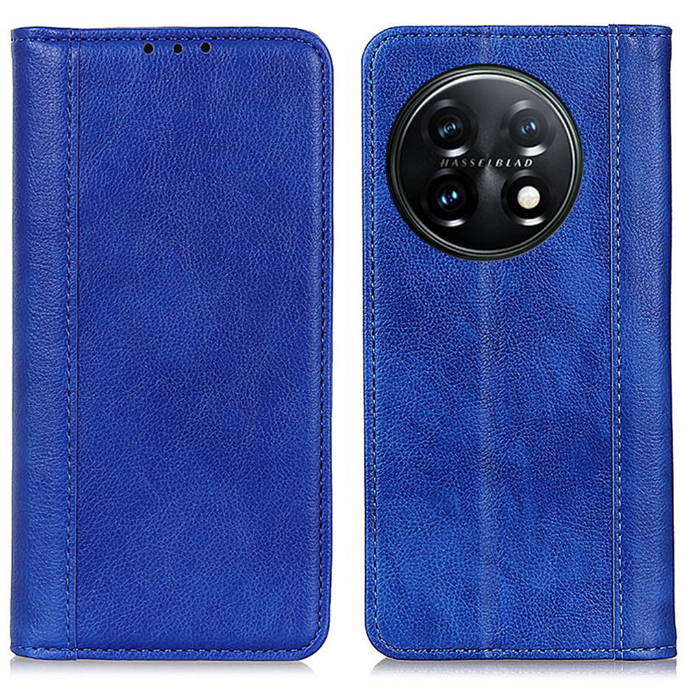 For OnePlus 11 5G Split Leather Stand Phone Case Litchi Texture Wallet Protection Cover - Blue