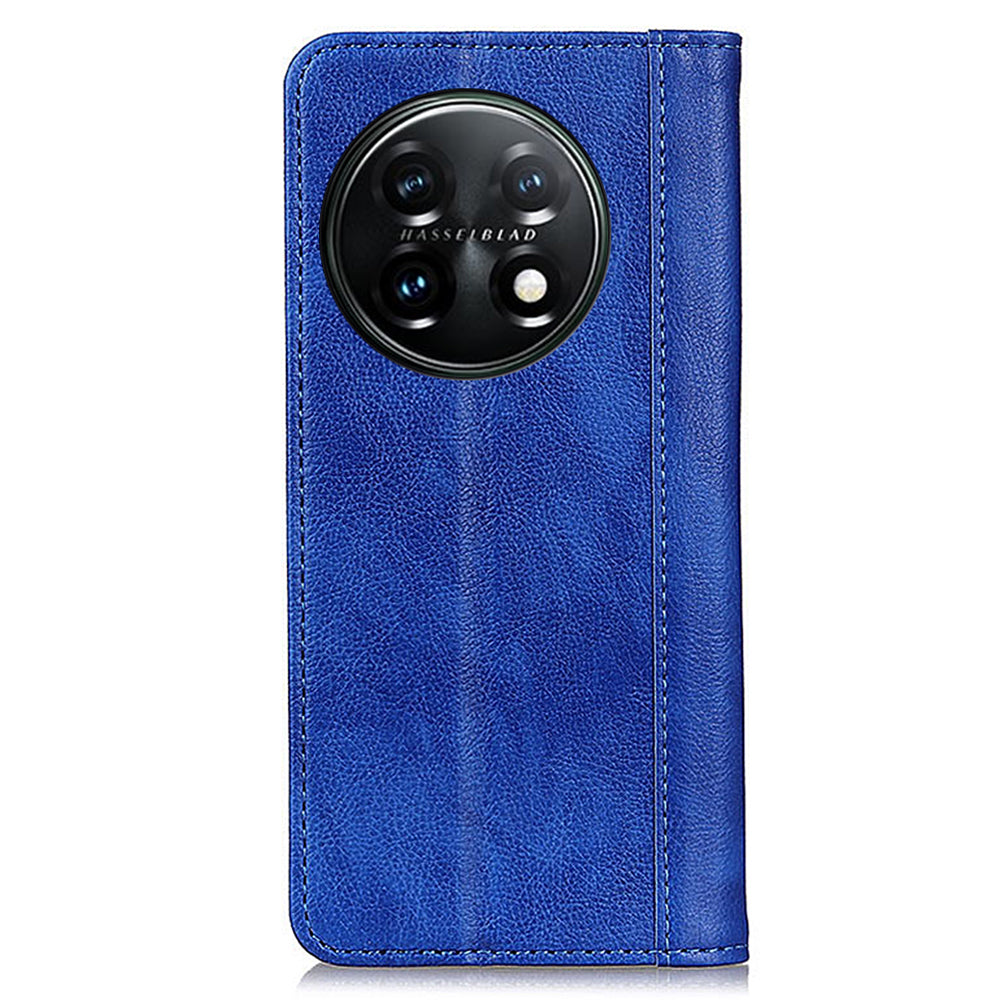 For OnePlus 11 5G Split Leather Stand Phone Case Litchi Texture Wallet Protection Cover - Blue