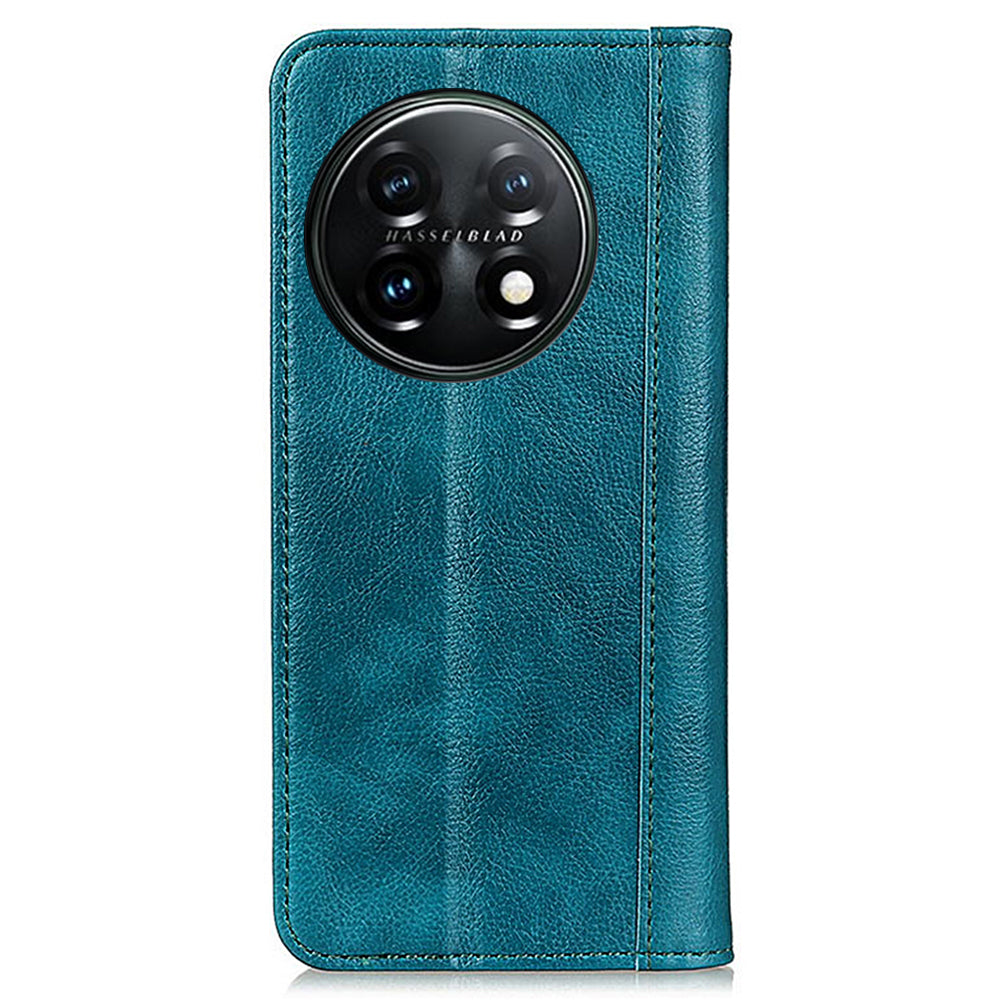 For OnePlus 11 5G Split Leather Stand Phone Case Litchi Texture Wallet Protection Cover - Green