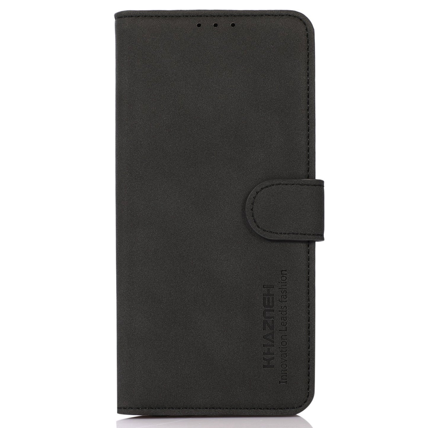 KHAZNEH PU Leather Phone Case for OnePlus 11 5G Textured Magnetic Clasp Stand Wallet Cover - Black