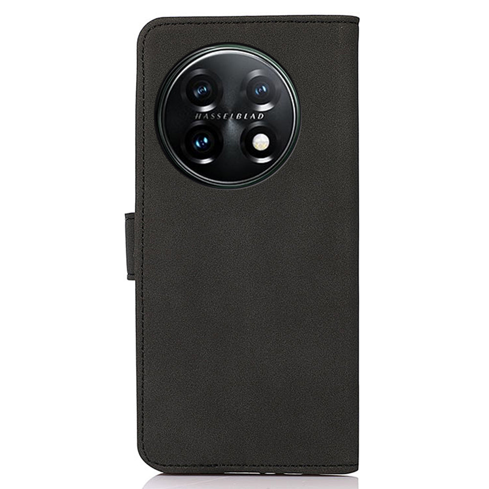 KHAZNEH PU Leather Phone Case for OnePlus 11 5G Textured Magnetic Clasp Stand Wallet Cover - Black