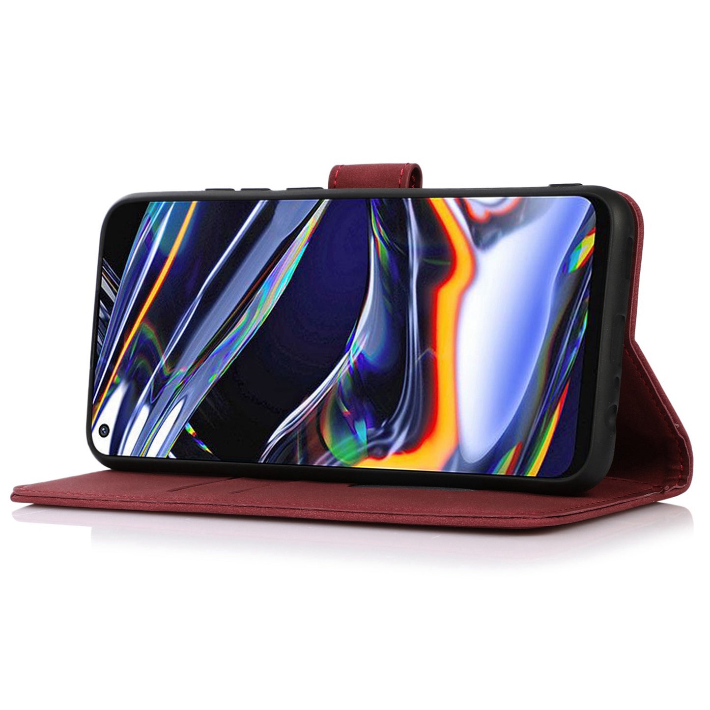 KHAZNEH PU Leather Phone Case for OnePlus 11 5G Textured Magnetic Clasp Stand Wallet Cover - Red