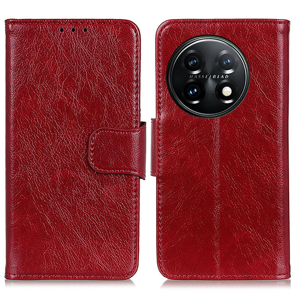 For OnePlus 11 5G Nappa Texture Split Leather Flip Case Stand Wallet Magnetic Clasp Phone Cover - Red