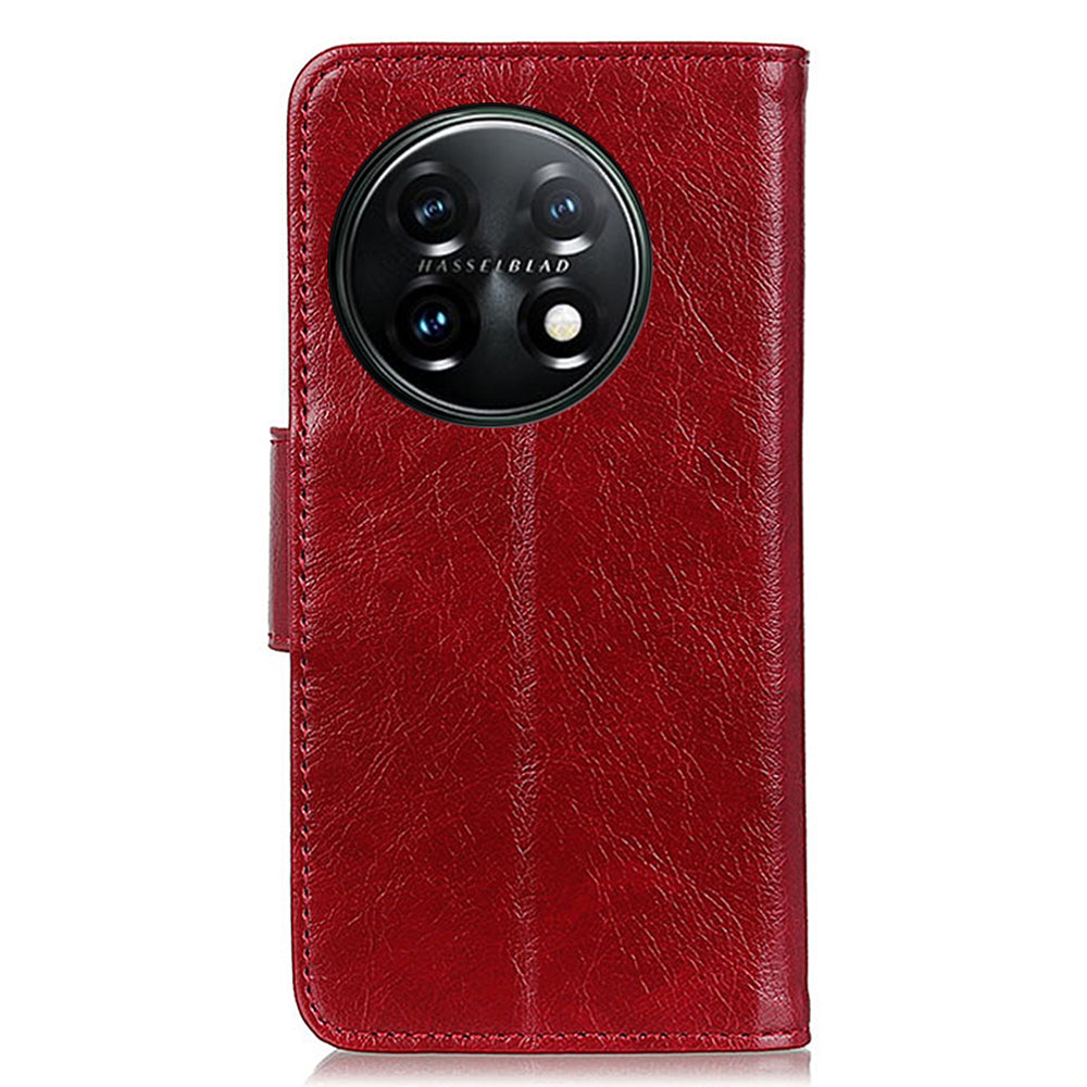 For OnePlus 11 5G Nappa Texture Split Leather Flip Case Stand Wallet Magnetic Clasp Phone Cover - Red