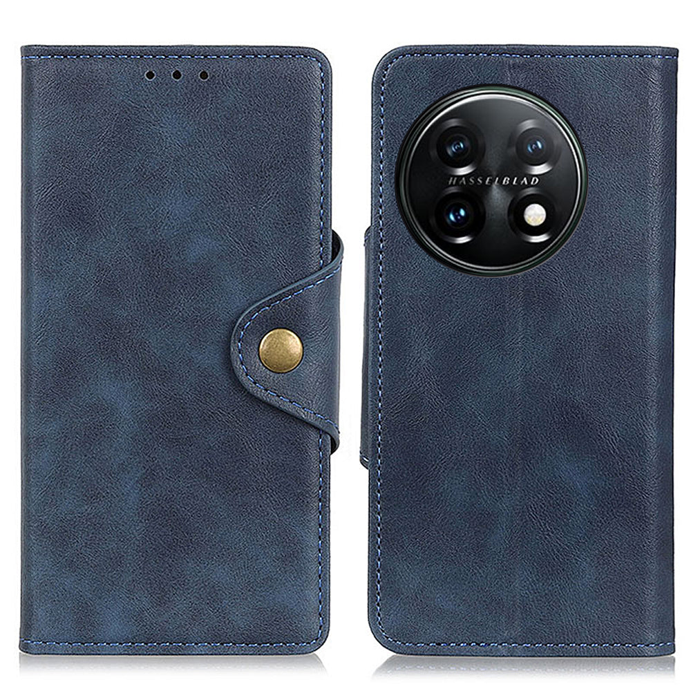Flip Cover for OnePlus 11 5G Magnetic Brass Buckle PU Leather Wallet Cover Stand Phone Case - Blue