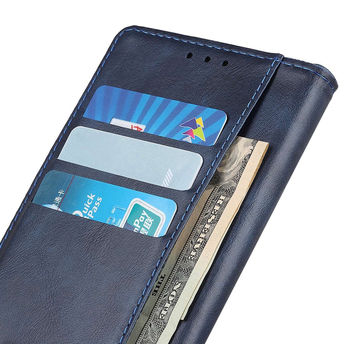 Flip Cover for OnePlus 11 5G Magnetic Brass Buckle PU Leather Wallet Cover Stand Phone Case - Blue