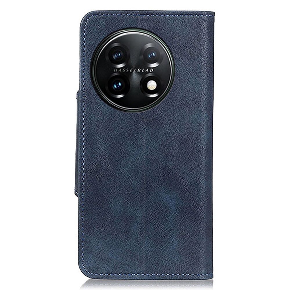Flip Cover for OnePlus 11 5G Magnetic Brass Buckle PU Leather Wallet Cover Stand Phone Case - Blue