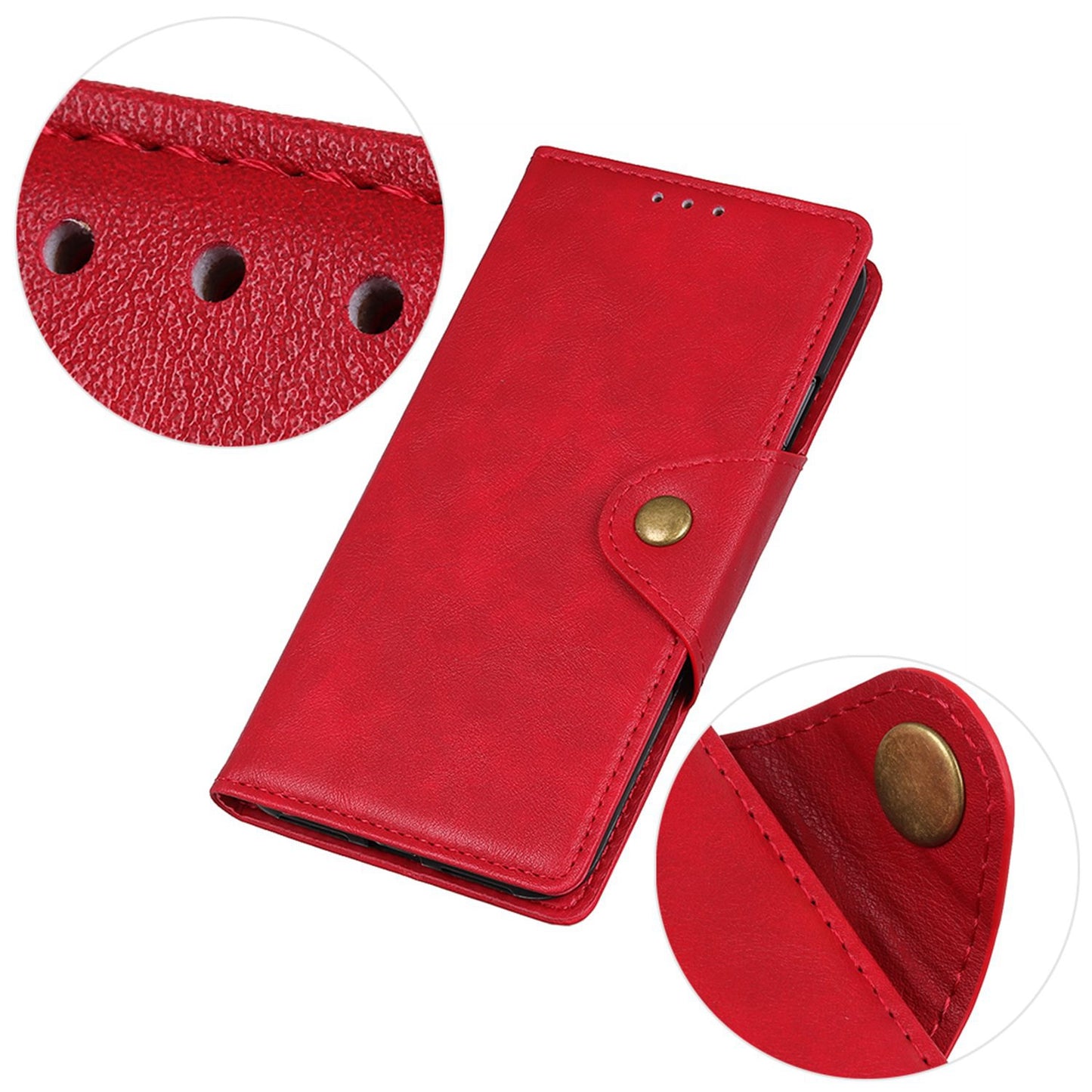 Flip Cover for OnePlus 11 5G Magnetic Brass Buckle PU Leather Wallet Cover Stand Phone Case - Red
