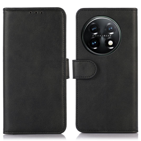 For OnePlus 11 5G Cowhide Texture PU Leather Stand Case Anti-drop Phone Wallet Cover - Black