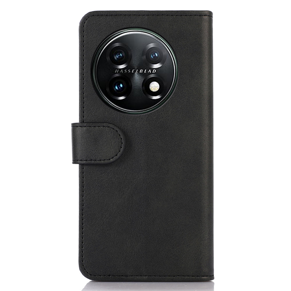For OnePlus 11 5G Cowhide Texture PU Leather Stand Case Anti-drop Phone Wallet Cover - Black