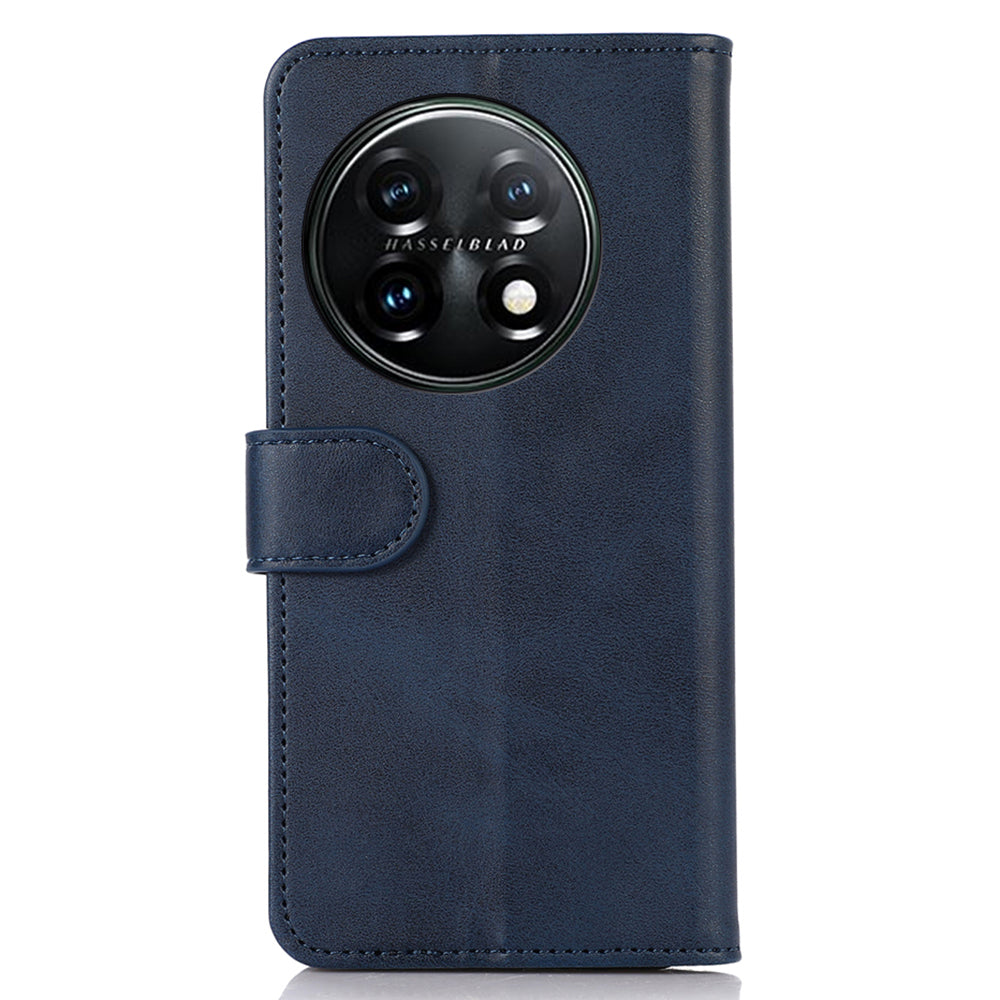 For OnePlus 11 5G Cowhide Texture PU Leather Stand Case Anti-drop Phone Wallet Cover - Blue