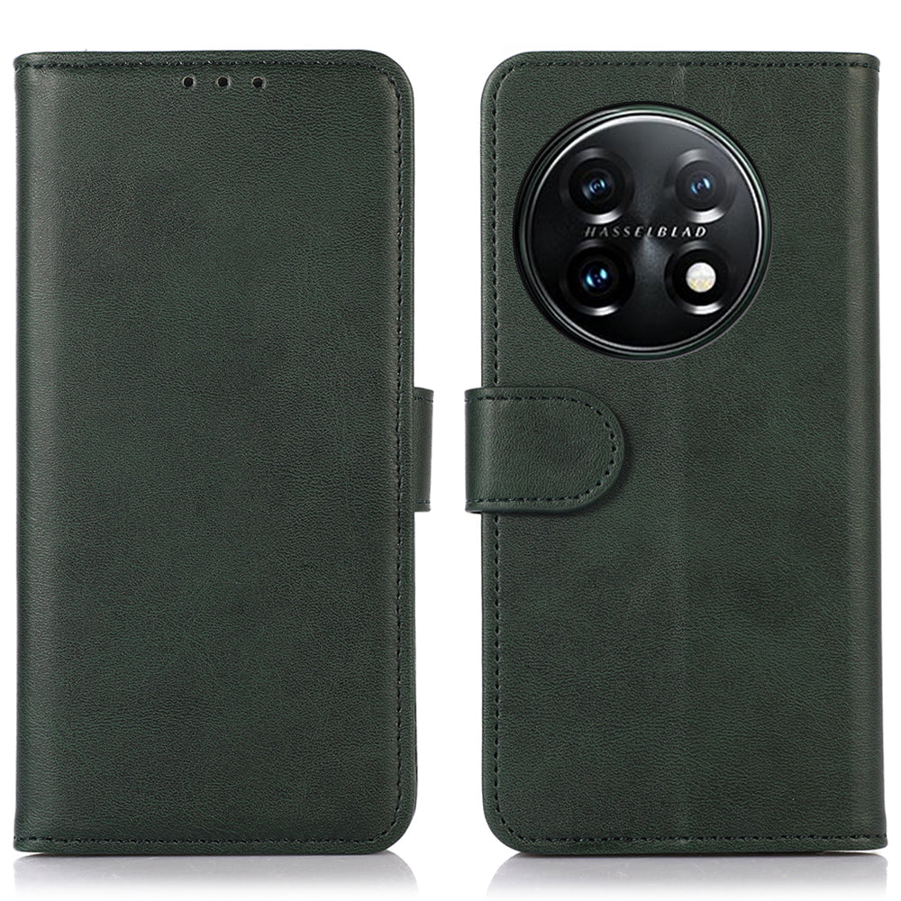 For OnePlus 11 5G Cowhide Texture PU Leather Stand Case Anti-drop Phone Wallet Cover - Green
