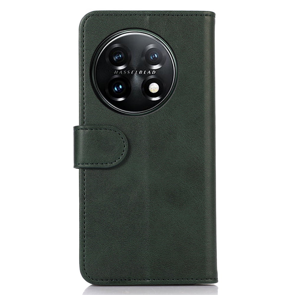 For OnePlus 11 5G Cowhide Texture PU Leather Stand Case Anti-drop Phone Wallet Cover - Green