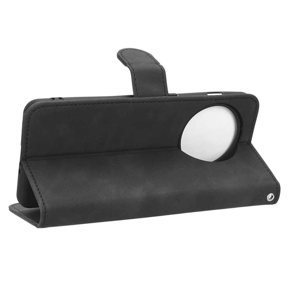 For OnePlus 11 5G Skin-touch Feeling Phone Leather Case Wallet Stand Cell Phone Cover - Black