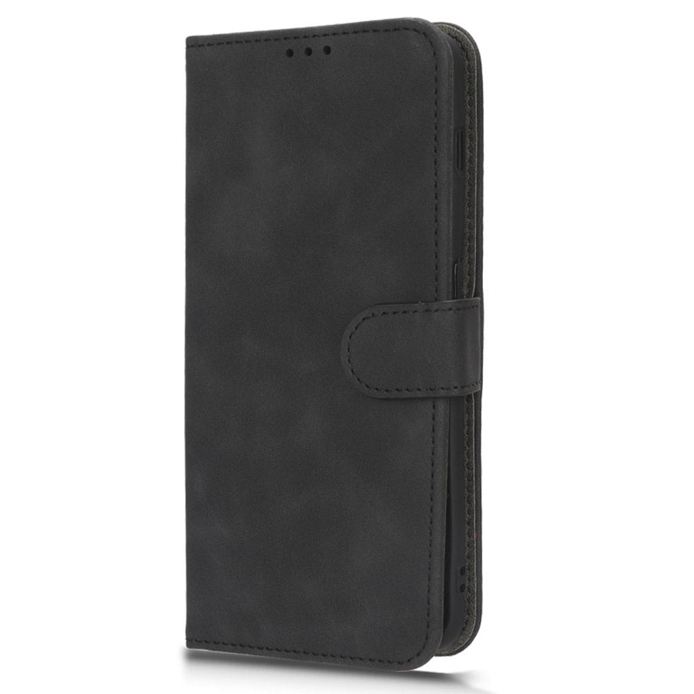 For OnePlus 11 5G Skin-touch Feeling Phone Leather Case Wallet Stand Cell Phone Cover - Black