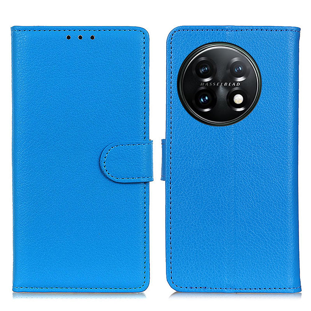 For OnePlus 11 5G Mobile Phone Case Litchi Texture PU Leather Wallet Stand Full Protection Cover - Blue