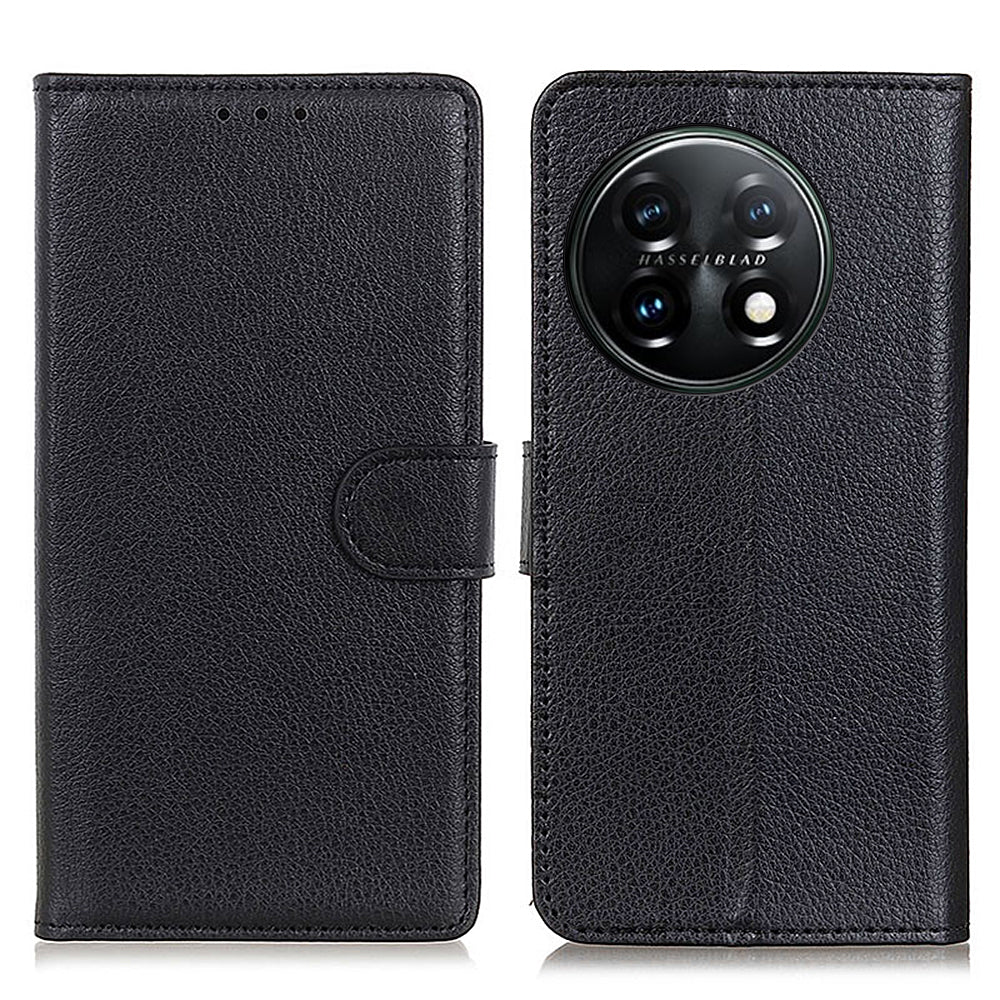 For OnePlus 11 5G Mobile Phone Case Litchi Texture PU Leather Wallet Stand Full Protection Cover - Black