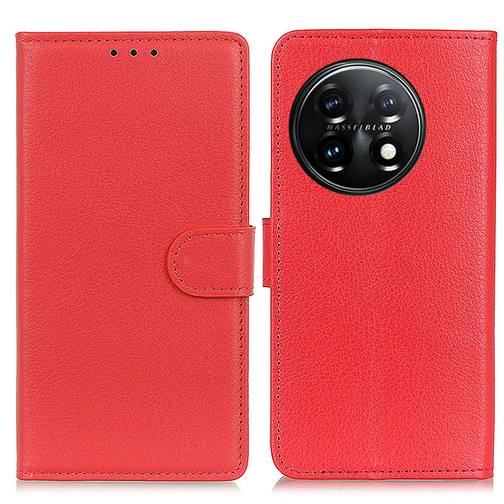 For OnePlus 11 5G Mobile Phone Case Litchi Texture PU Leather Wallet Stand Full Protection Cover - Red