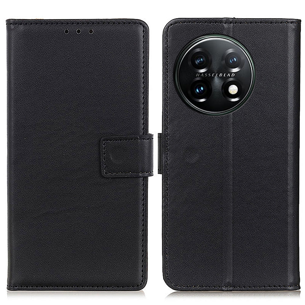 For OnePlus 11 5G Textured PU Leather Wallet Phone Case Full Protection Anti-drop Stand Cover - Black