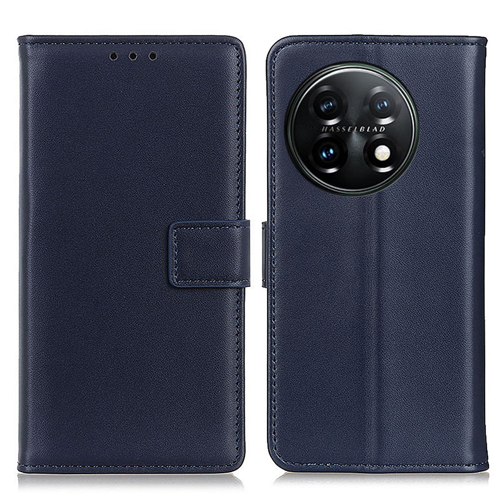 For OnePlus 11 5G Textured PU Leather Wallet Phone Case Full Protection Anti-drop Stand Cover - Blue