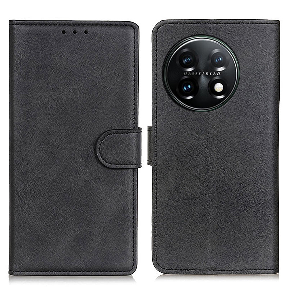 For OnePlus 11 5G Cowhide Texture Wallet Stand PU Leather Phone Case Magnetic Clasp Anti-Scratch Cover - Black