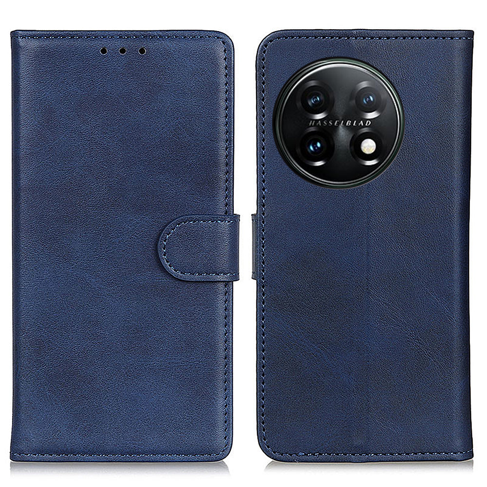 For OnePlus 11 5G Cowhide Texture Wallet Stand PU Leather Phone Case Magnetic Clasp Anti-Scratch Cover - Blue