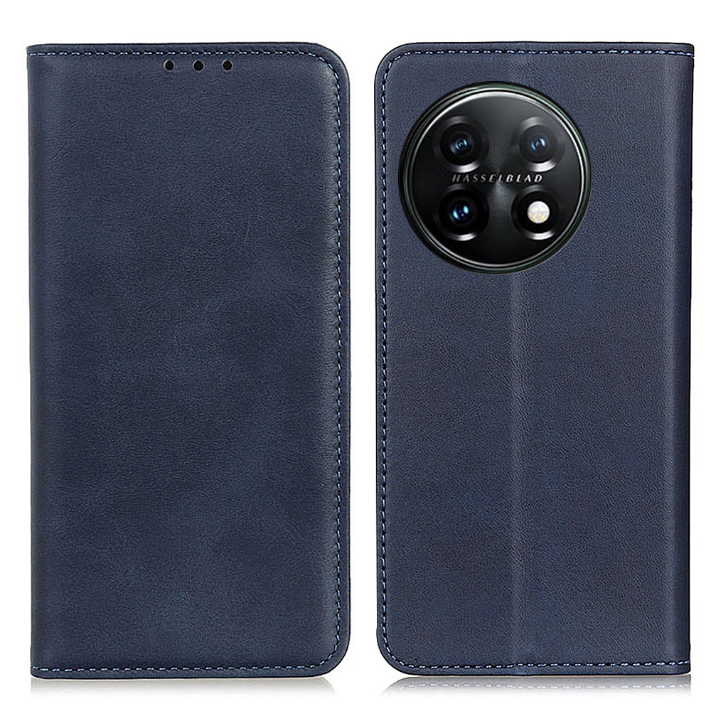 For OnePlus 11 5G Magnetic Auto Closing Mobile Phone Stand Case Split Leather Drop-proof Cover Wallet - Blue