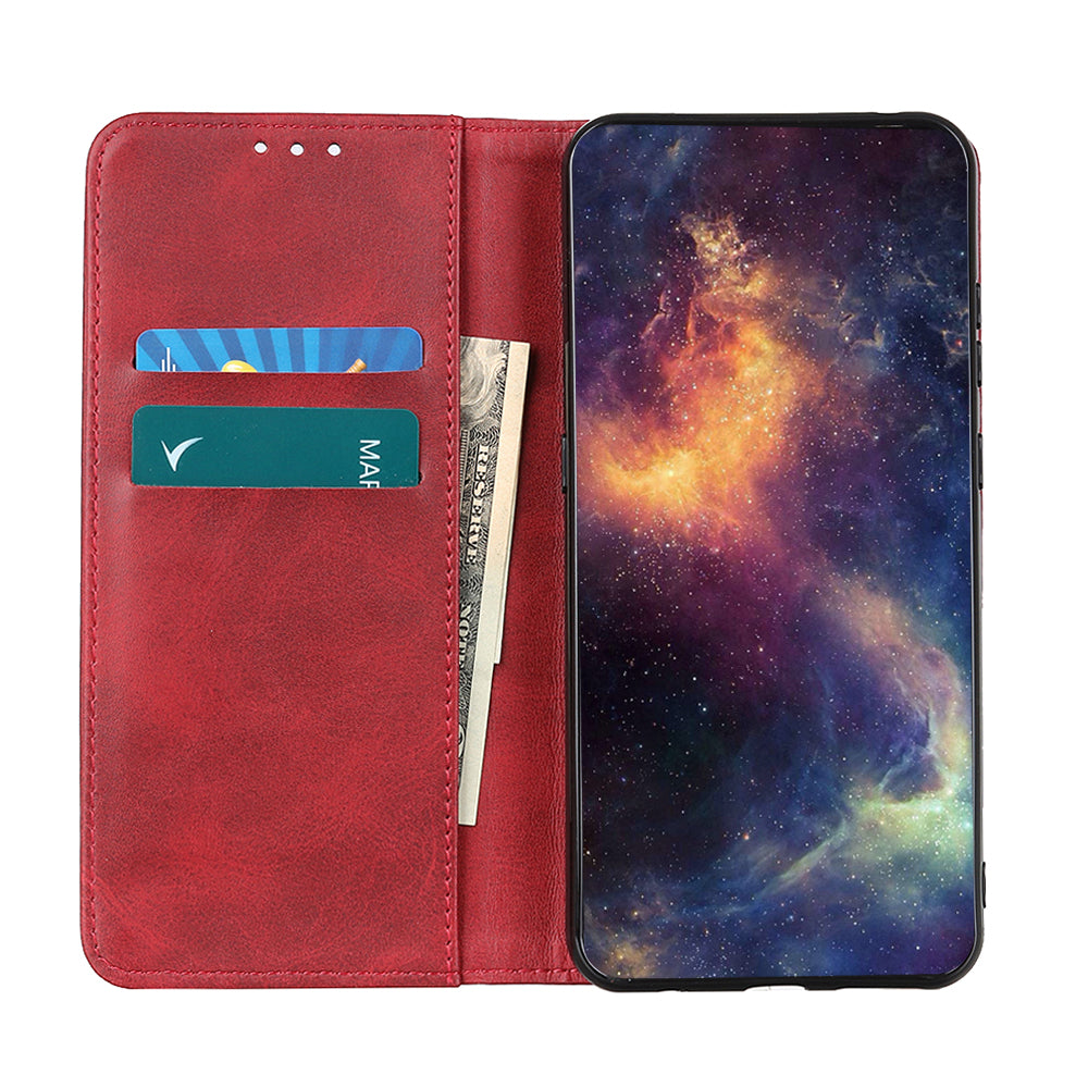 For OnePlus 11 5G Magnetic Auto Closing Mobile Phone Stand Case Split Leather Drop-proof Cover Wallet - Red
