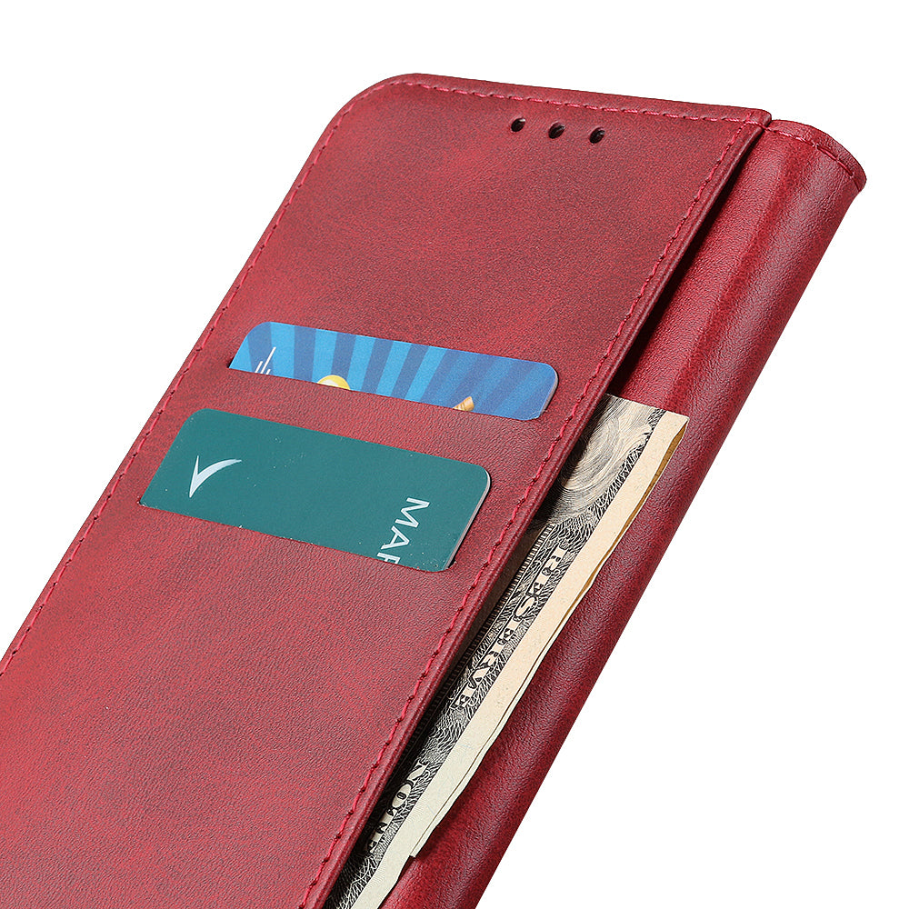 For OnePlus 11 5G Magnetic Auto Closing Mobile Phone Stand Case Split Leather Drop-proof Cover Wallet - Red