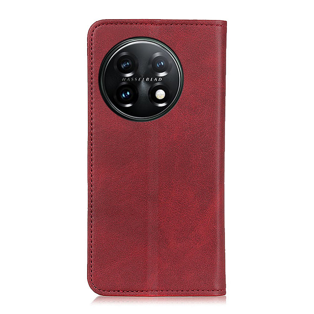 For OnePlus 11 5G Magnetic Auto Closing Mobile Phone Stand Case Split Leather Drop-proof Cover Wallet - Red