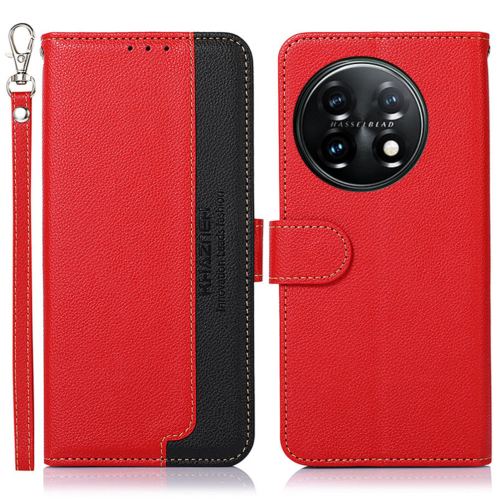 KHAZNEH For OnePlus 11 5G Litchi Texture TPU+PU Leather Phone Case RFID Blocking Flip Stand Wallet Cover - Red