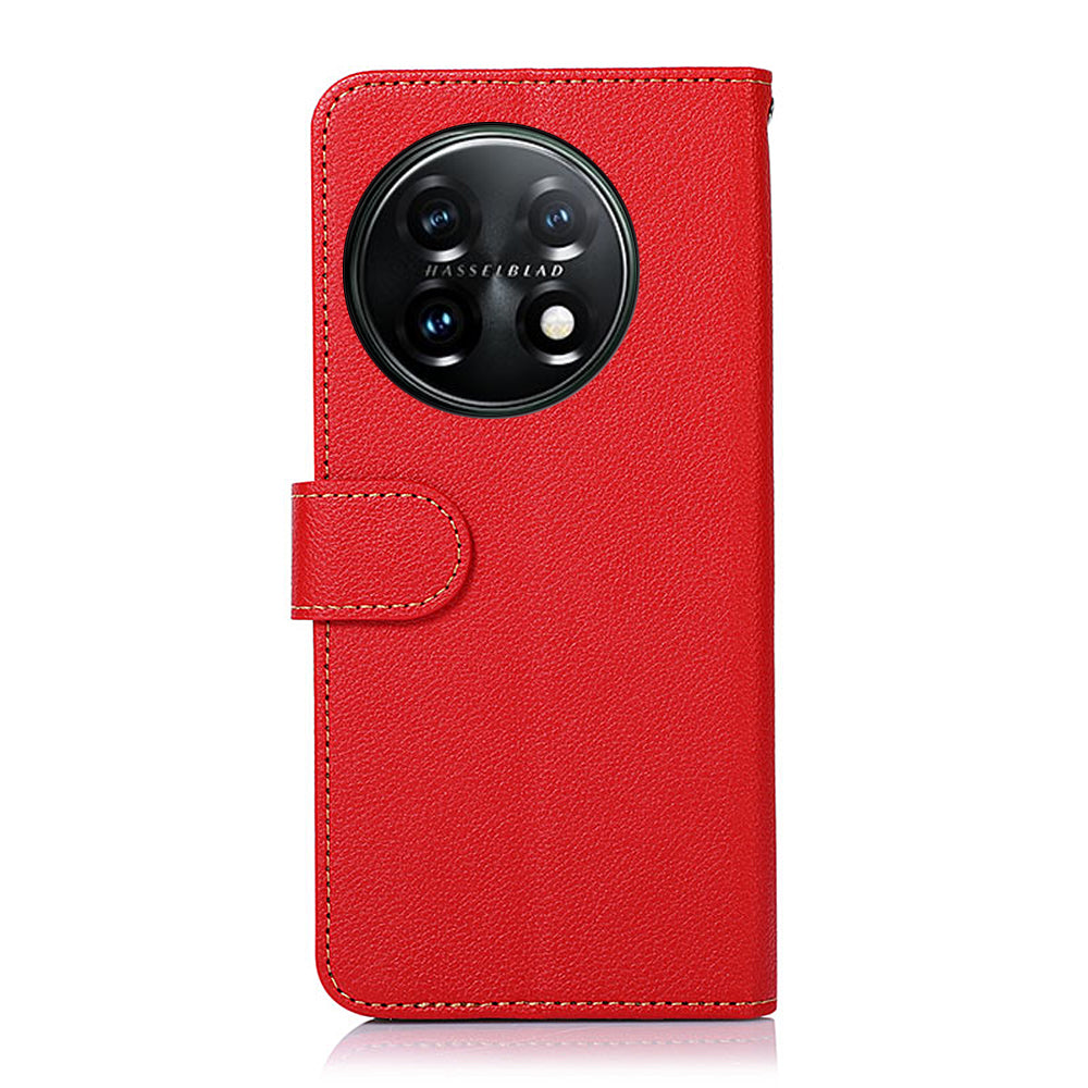 KHAZNEH For OnePlus 11 5G Litchi Texture TPU+PU Leather Phone Case RFID Blocking Flip Stand Wallet Cover - Red