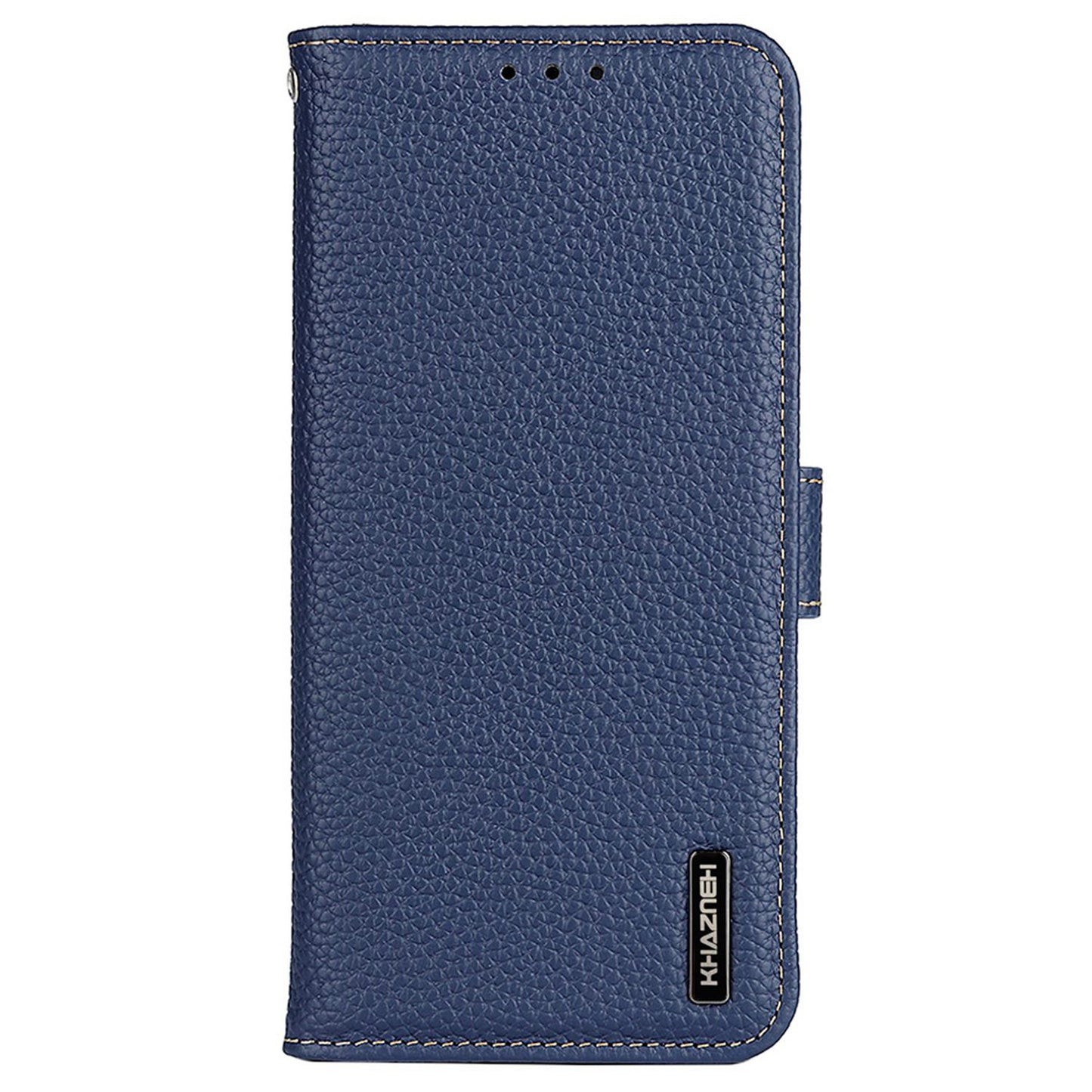 KHAZNEH For OnePlus 11 5G Genuine Leather Flip Phone Wallet Cover Litchi Texture Stand Anti-drop Phone Case - Blue