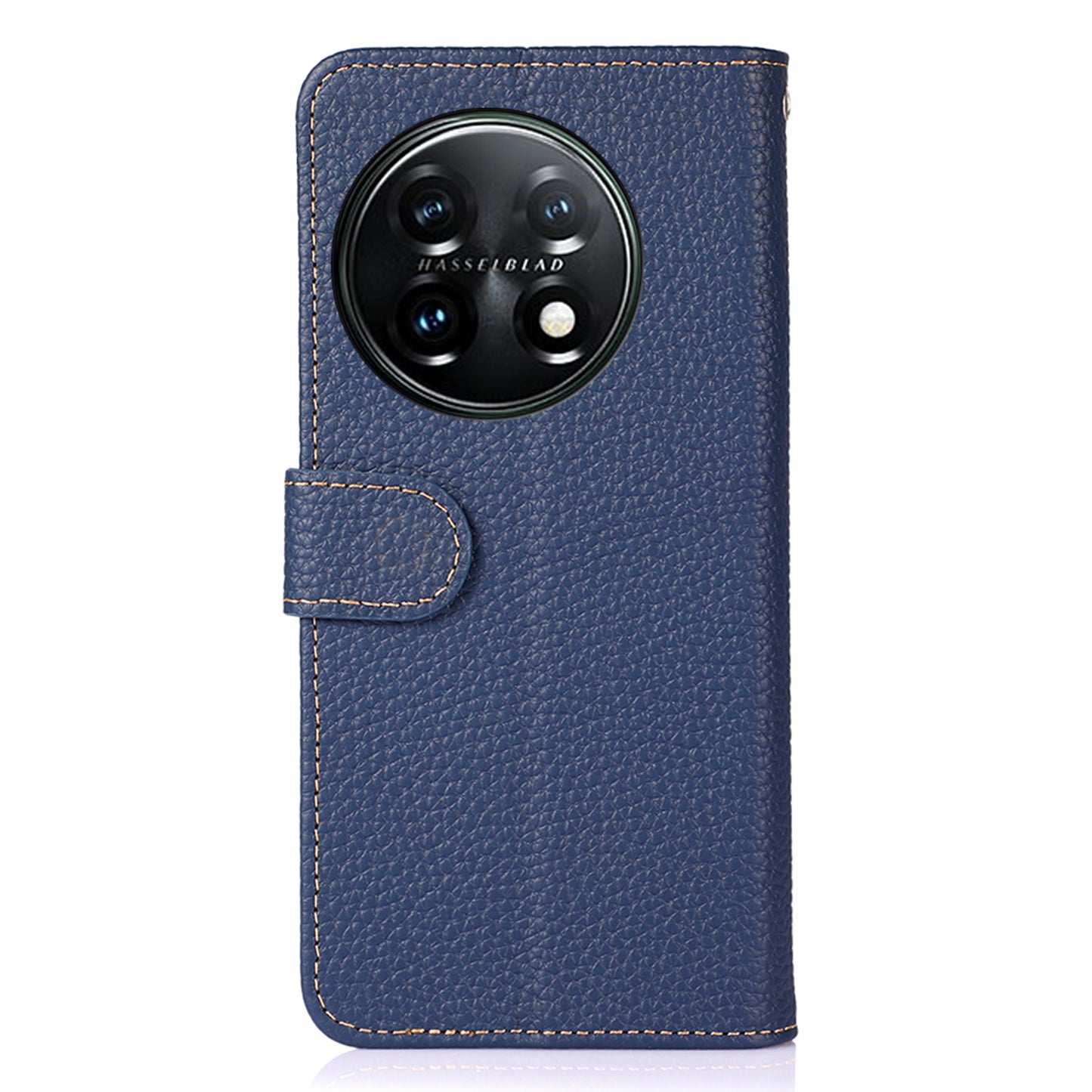 KHAZNEH For OnePlus 11 5G Genuine Leather Flip Phone Wallet Cover Litchi Texture Stand Anti-drop Phone Case - Blue
