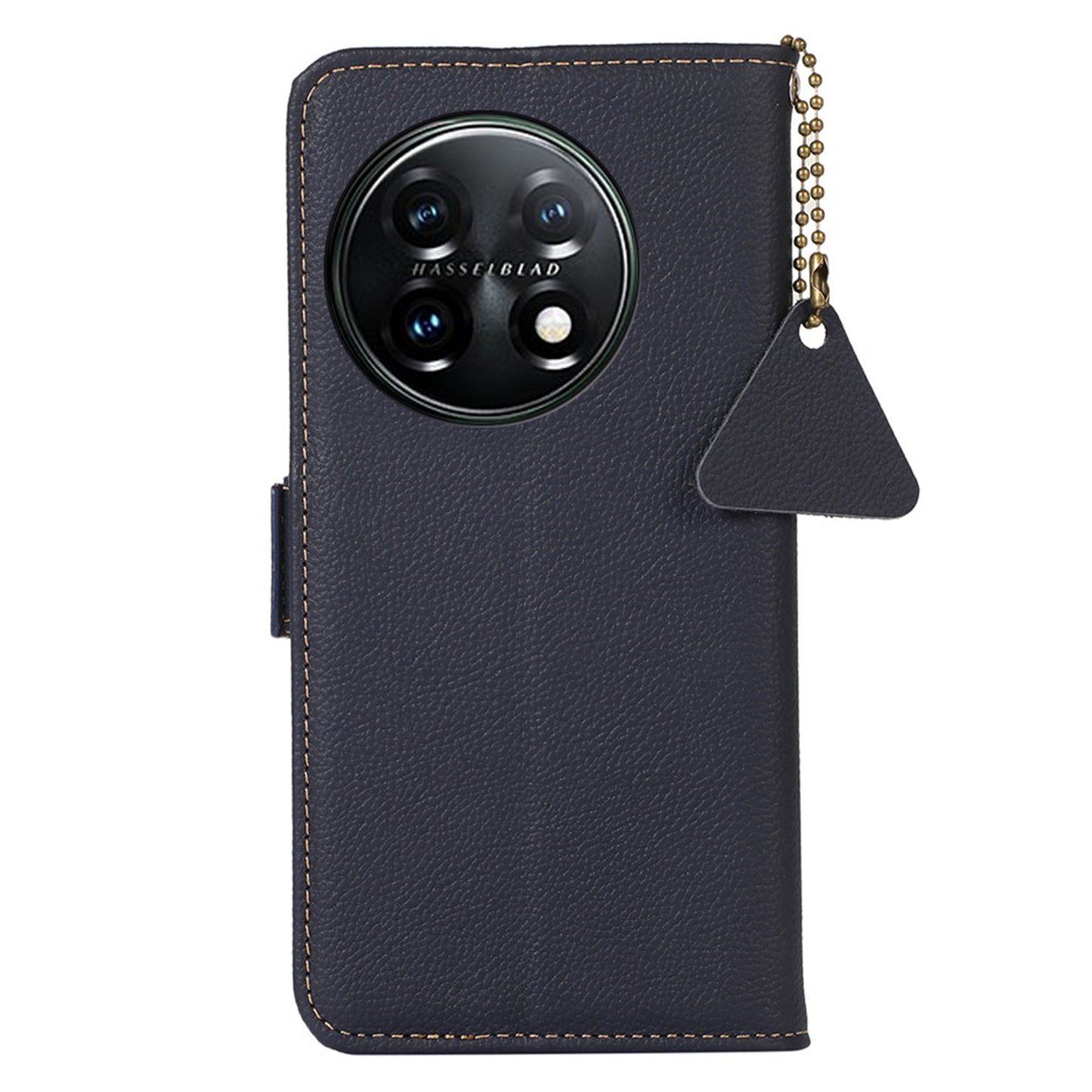 TJ Drop-proof Cell Phone Case for OnePlus 11 5G, Genuine Cowhide Leather RFID Blocking Anti-scratch Phone Cover with Wallet Stand - Blue