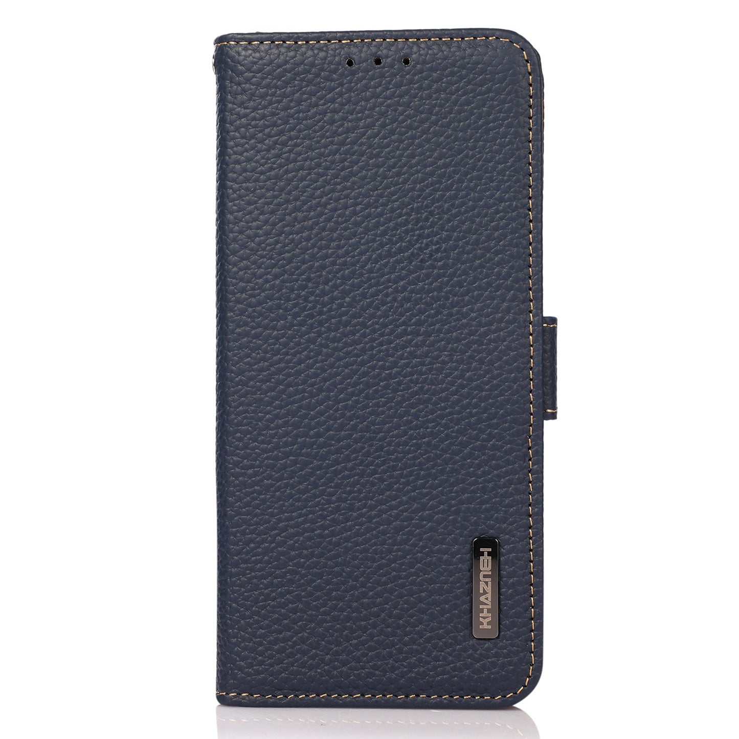 KHAZNEH Phone Case for OnePlus 11 5G RFID Blocking Stand Wallet Litchi Texture Genuine Leather Shockproof Flip Phone Cover - Blue